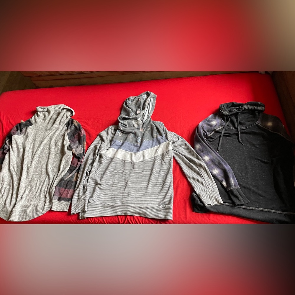 Bundle 3 Maurices Cowl Neck Hoodie Plaid Sweatshirt Womens Size Small